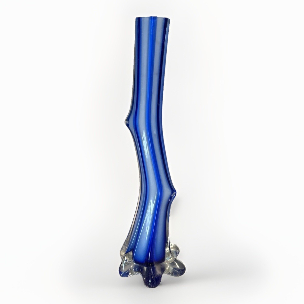 Vintage Murano Art Glass Soliflore Cobalt Blue Crooked Tree Trunk Bud Vase 1960s