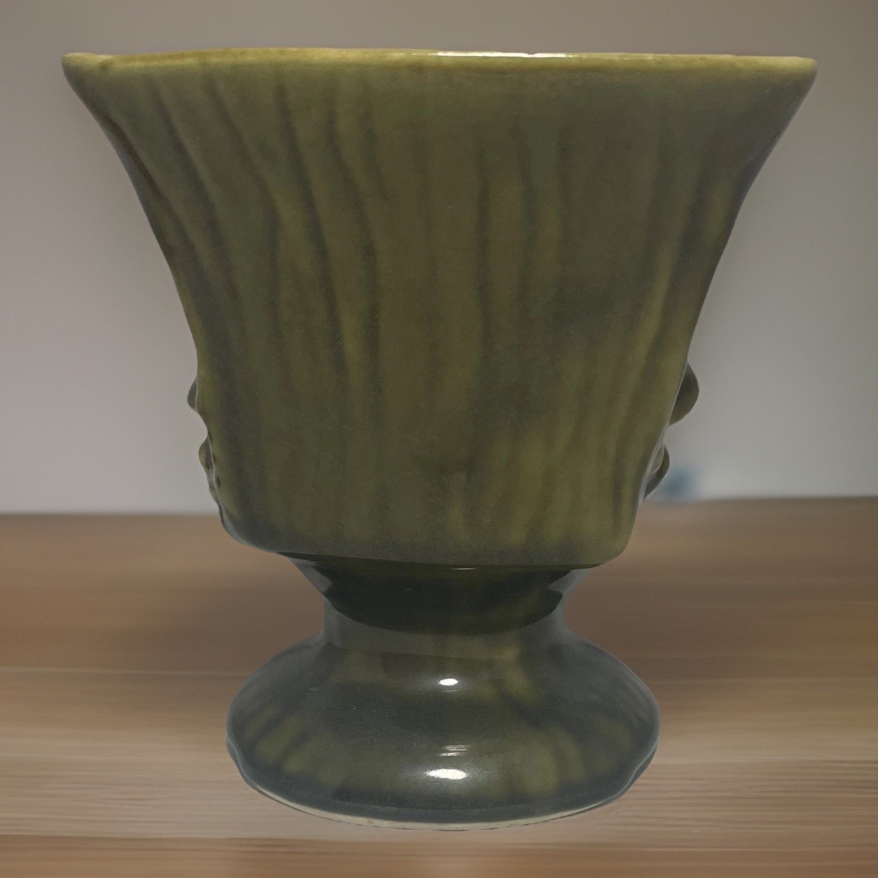 Vintage Forest Green Vase Planter Pedestal Tree Trunk Design With Mushrooms