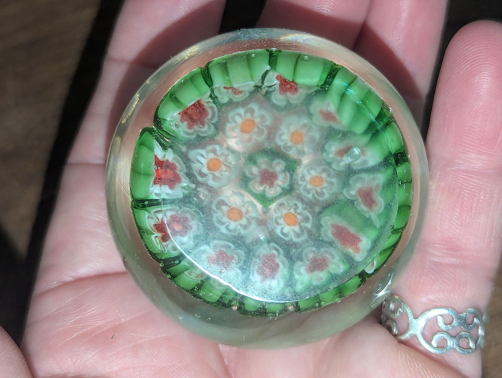 Vintage Antique Murano Millefiori Glass Paperweight 2 Inches by 1 5/8 Inches
