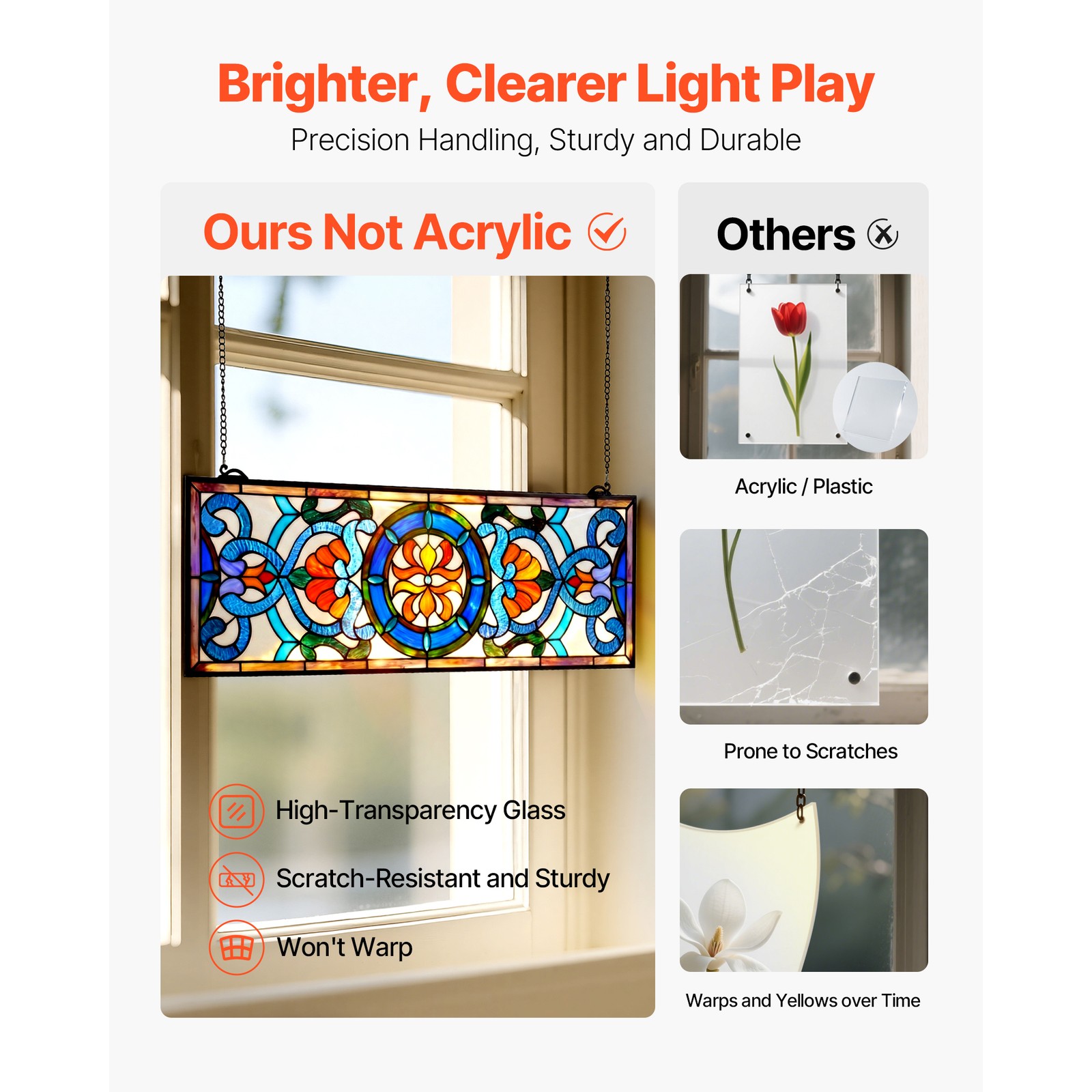 Uimoso Stained Glass Hanging Panel in Tiffany Style, 35.1″x12.9″