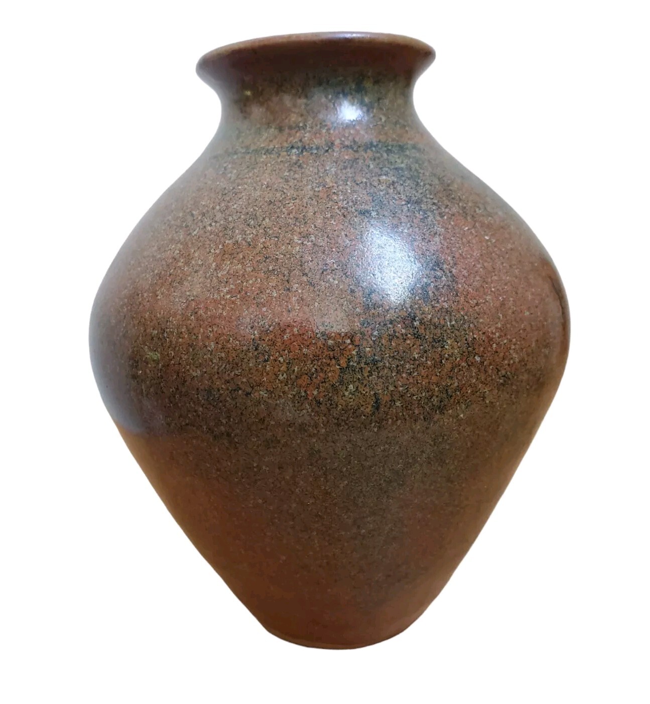 VTG Studio Pottery Stoneware Vase Seed Pot Brown Marbled Rust Vase 5″ Signed