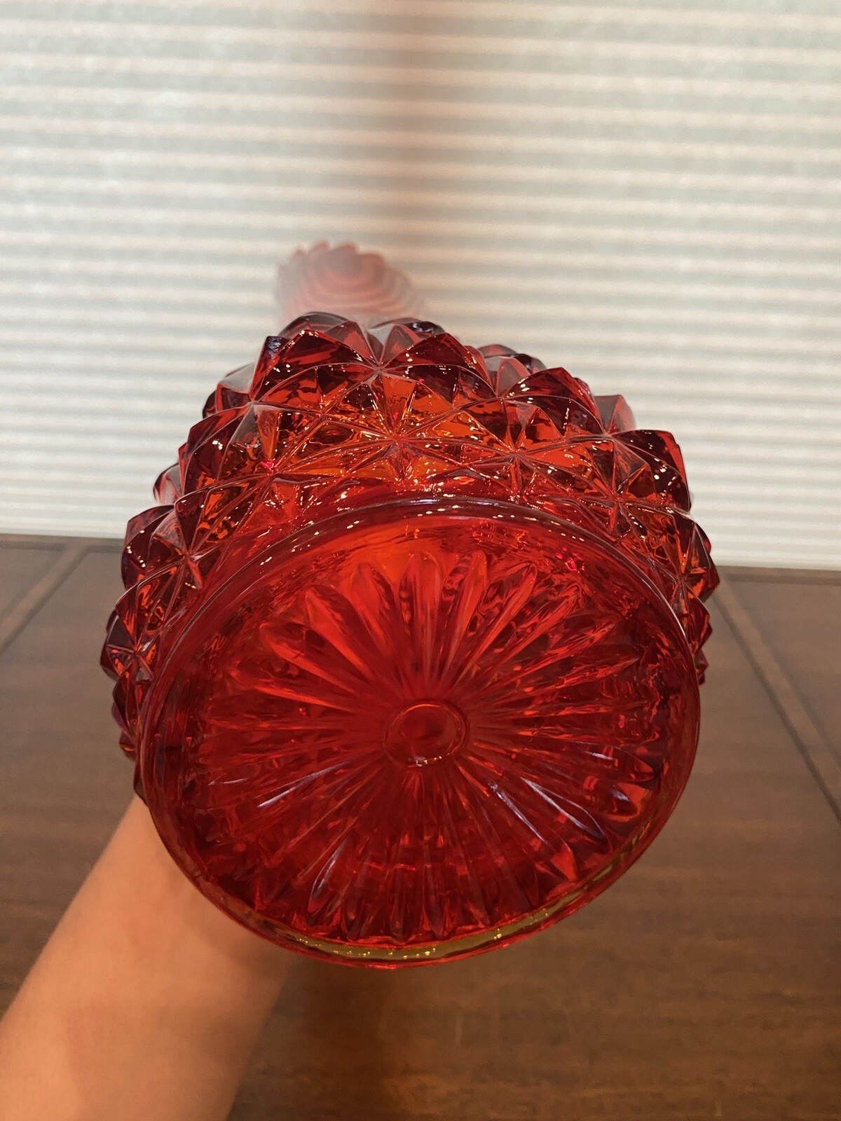 LARGE STUNNING VTG L.E. SMITH Amberina DIAMOND BUTT Art Glass Swung Vase 23.5″H