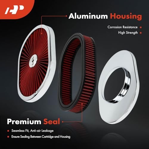 Universal Air Cleaner Filter Assembly – 12″ x 2″, Oval Red Chrome Air Cleaner