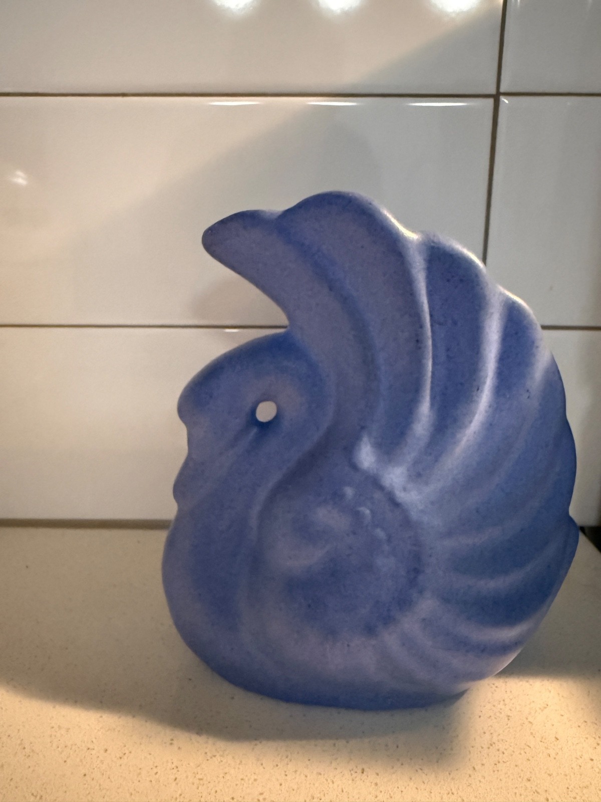 Vintage Niloak Pottery Swan Vase Planter Art Deco Periwinkle Blue Signed 7”