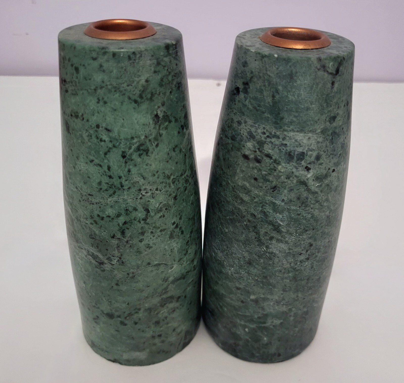 Pair Tall Solid Marble Green Taper Candle Holders Discontinued Threshold 7″