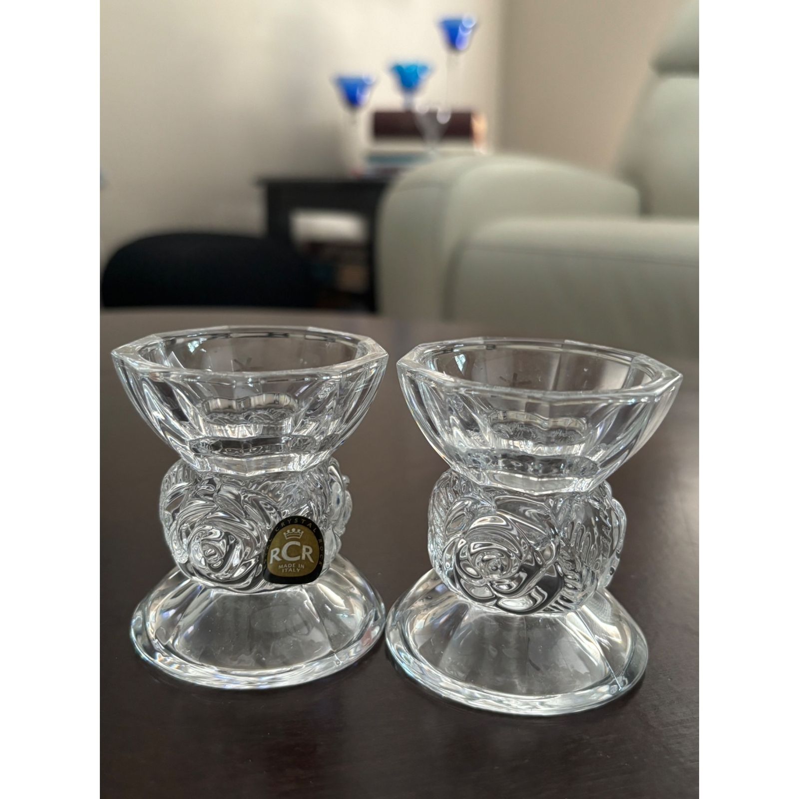 RCR Royal Crystal Rock Italian Crystal Votive Candle Holders 2 New Glass