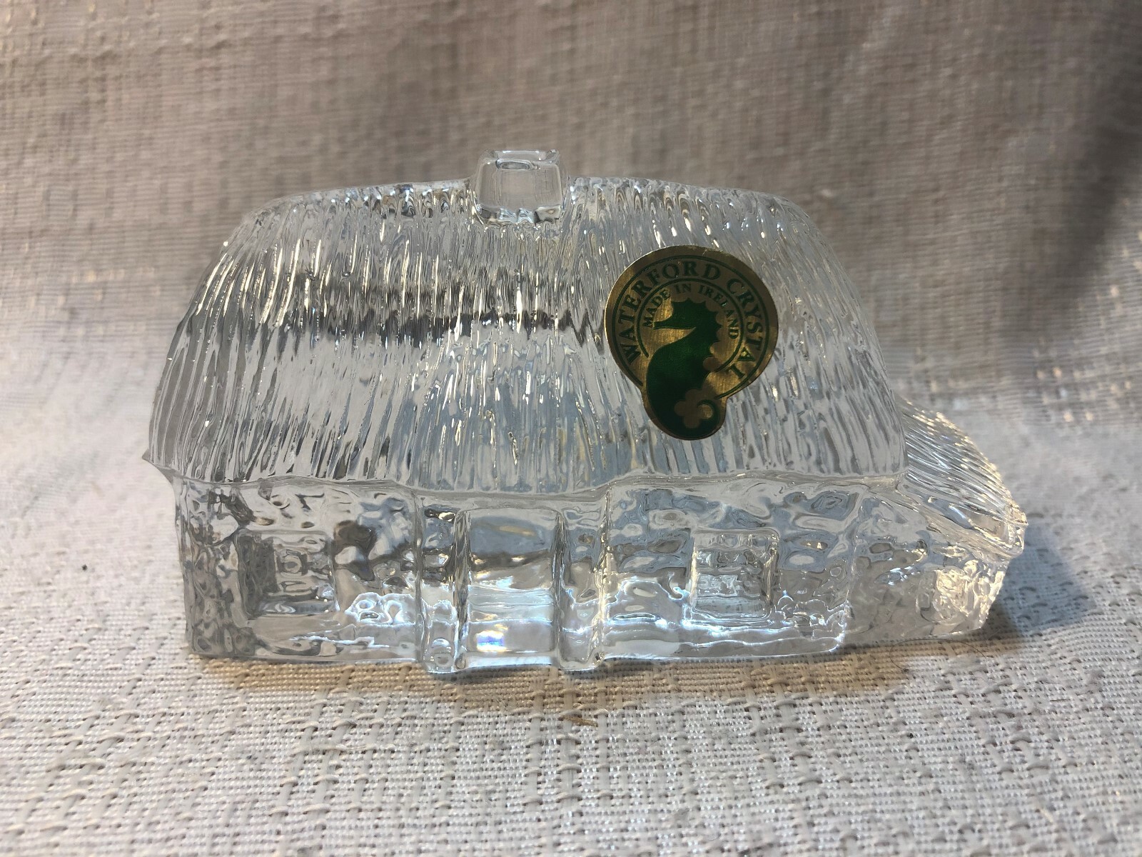Stamped Waterford Crystal Lismore Cottage Figurine Desk Paperweight Ireland