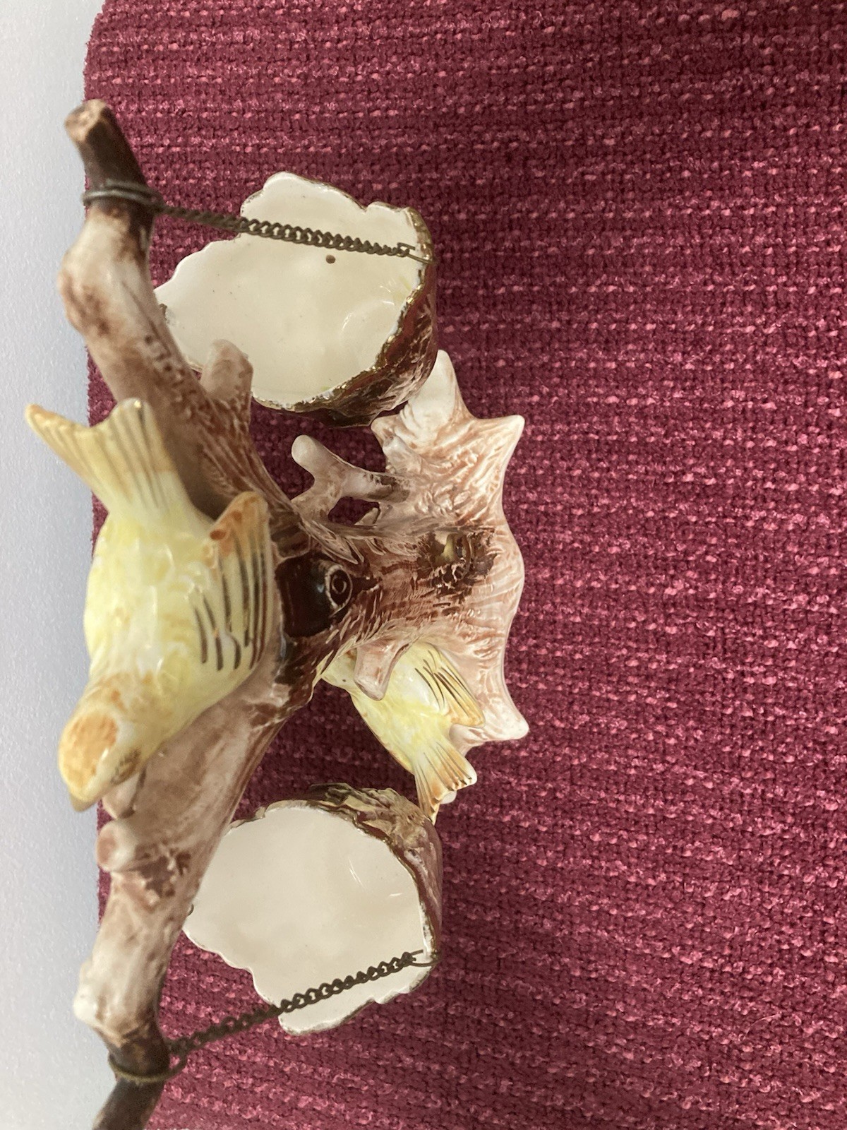 Vintage Ucagco Figurine Canary Birds on a Tree w/Basket Nest Japan (See Pics)