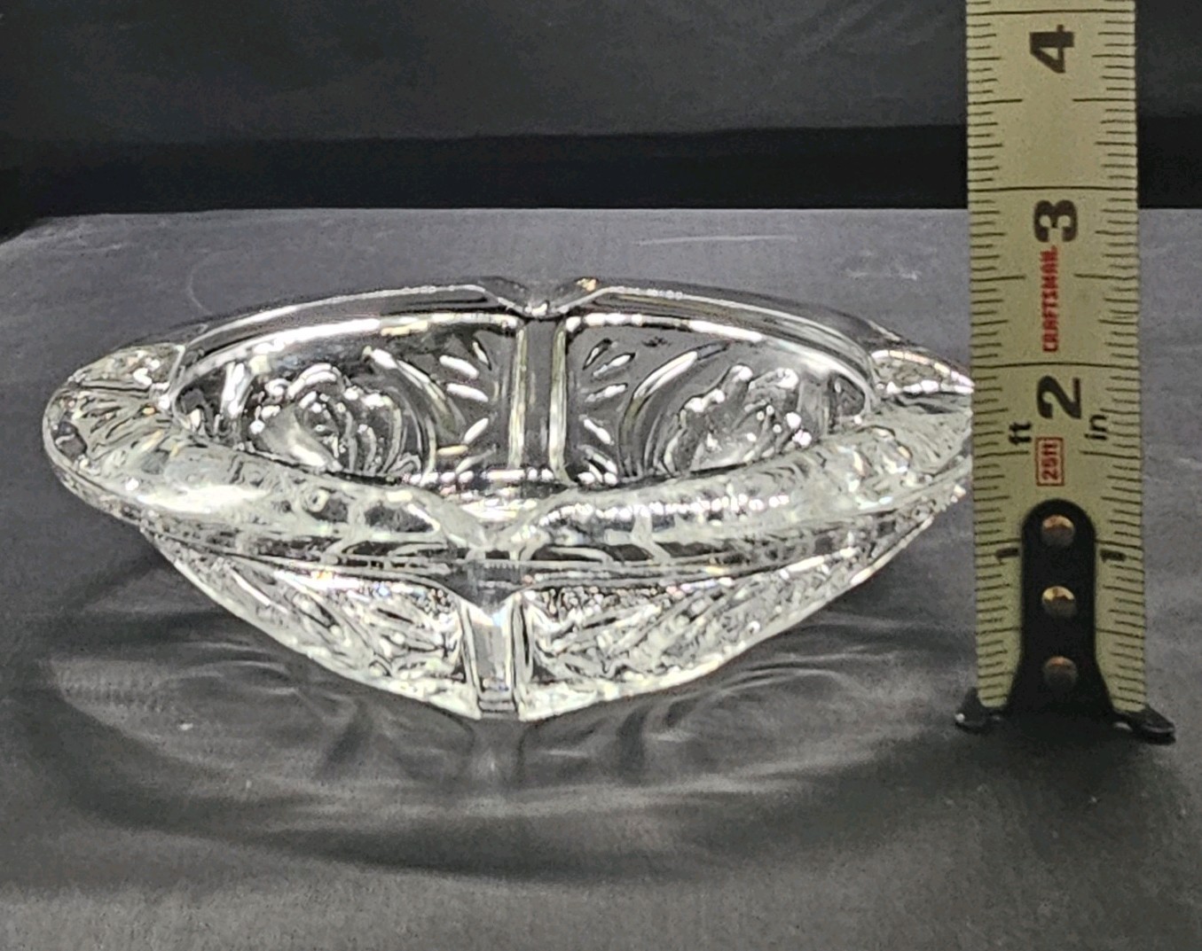 Vintage KIG Indonesian pressed glass rose pattern ashtray. Excellent Condition