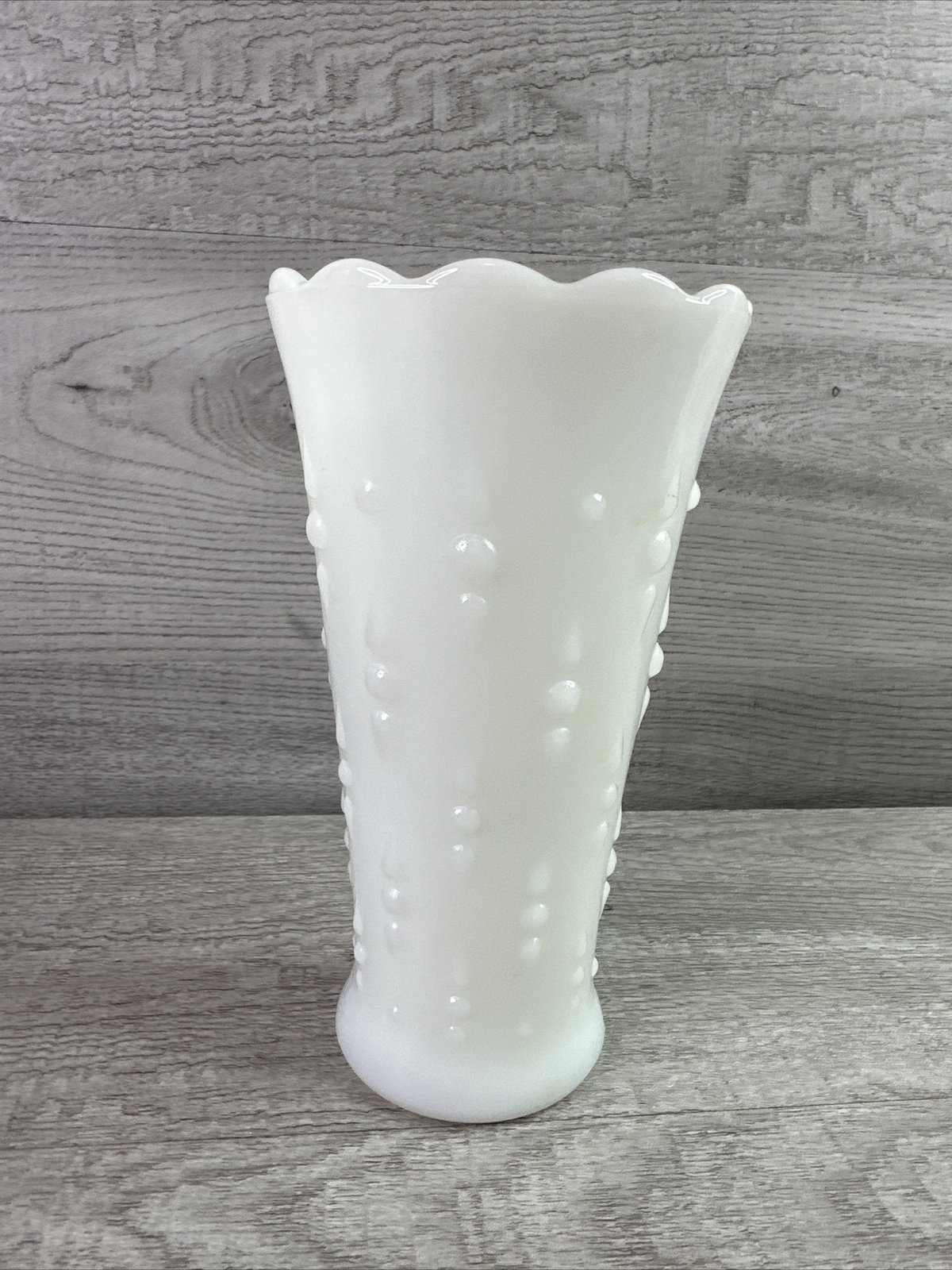 Vintage Retro Milk Glass MCM Vase- Raised Spike Dot Vertical Wave Pattern