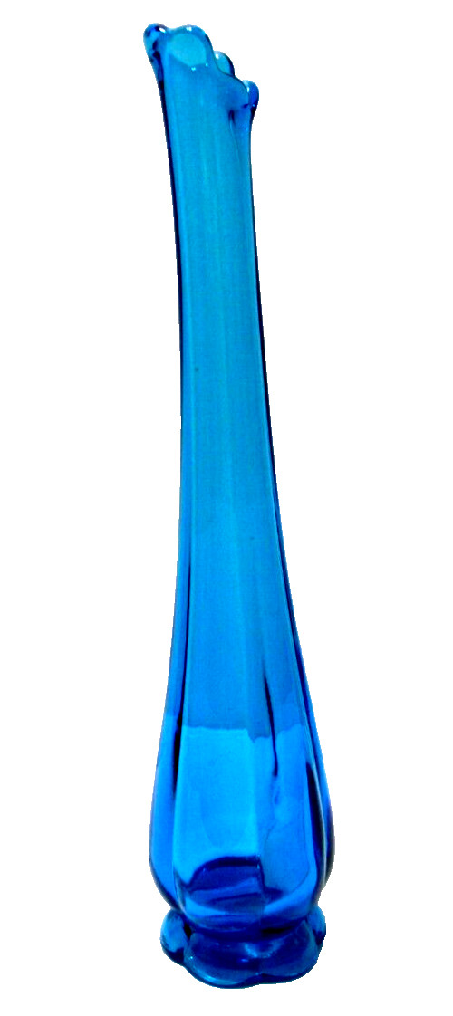 Vintage L.E. Smith Glass Swung Vase Simplicity Peacock Blue Petal 12 5/8″ Tall