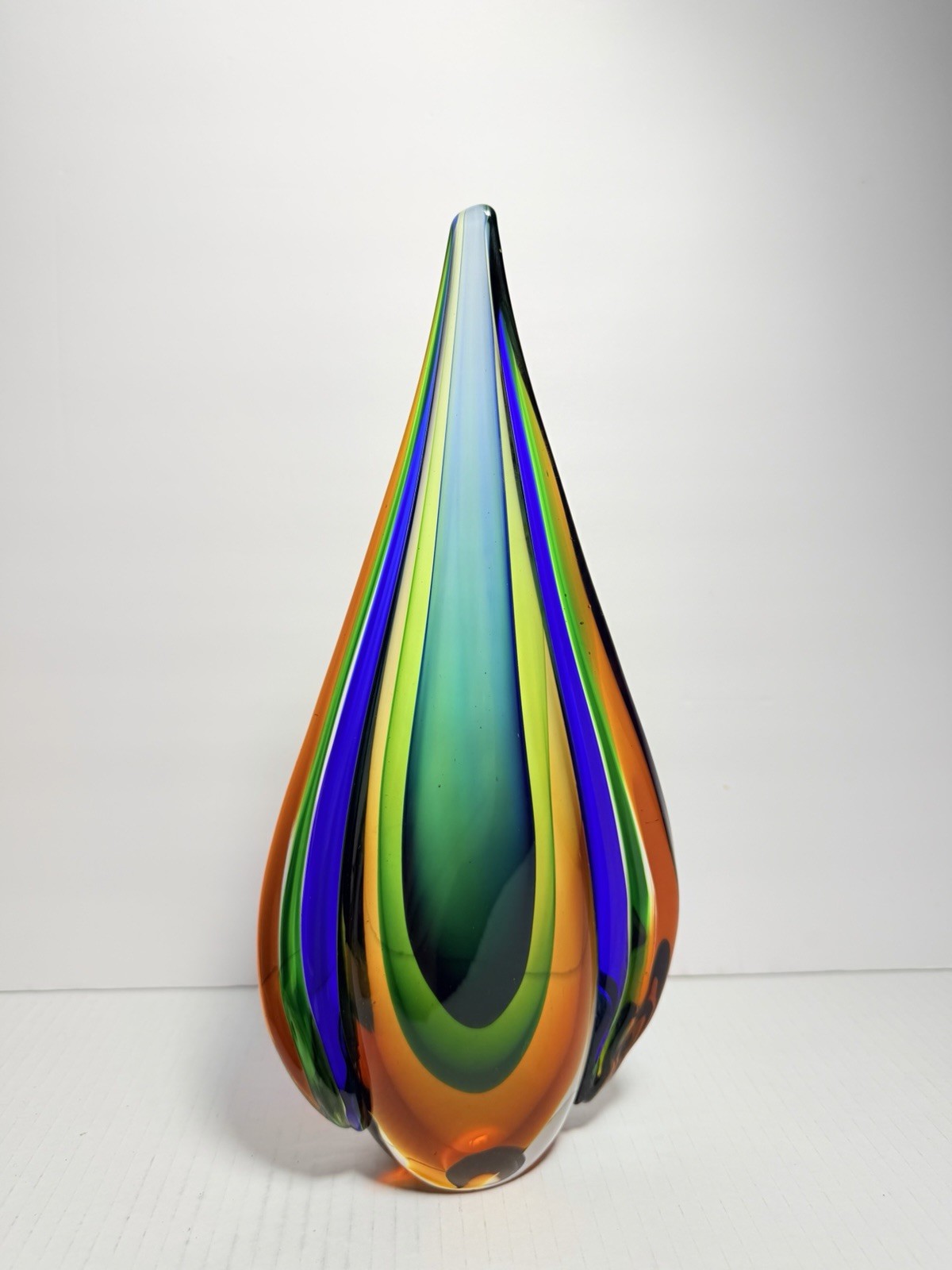 12in Art Glass Abstract Sculpture Multicolor Decorative Modern Glossy