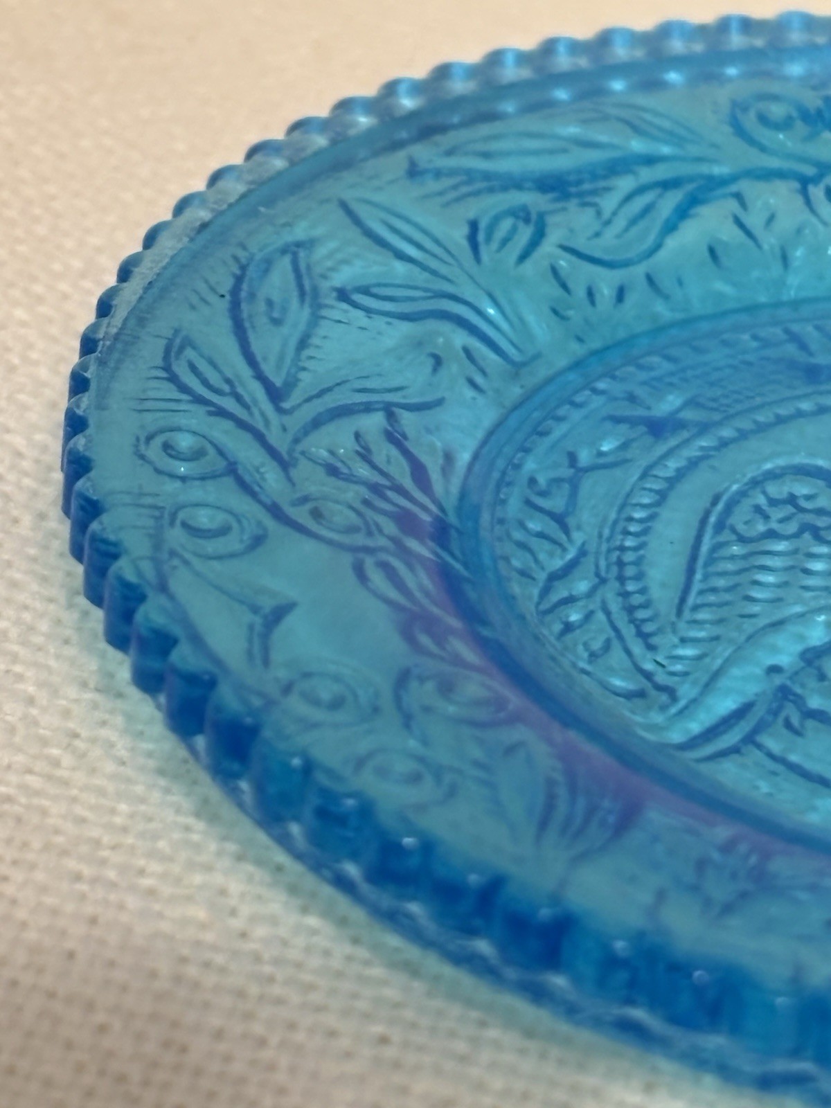 Vintage Eagle Miniature Glass Cup Plate Light Aqua Blue 3 3/8” Patriotic