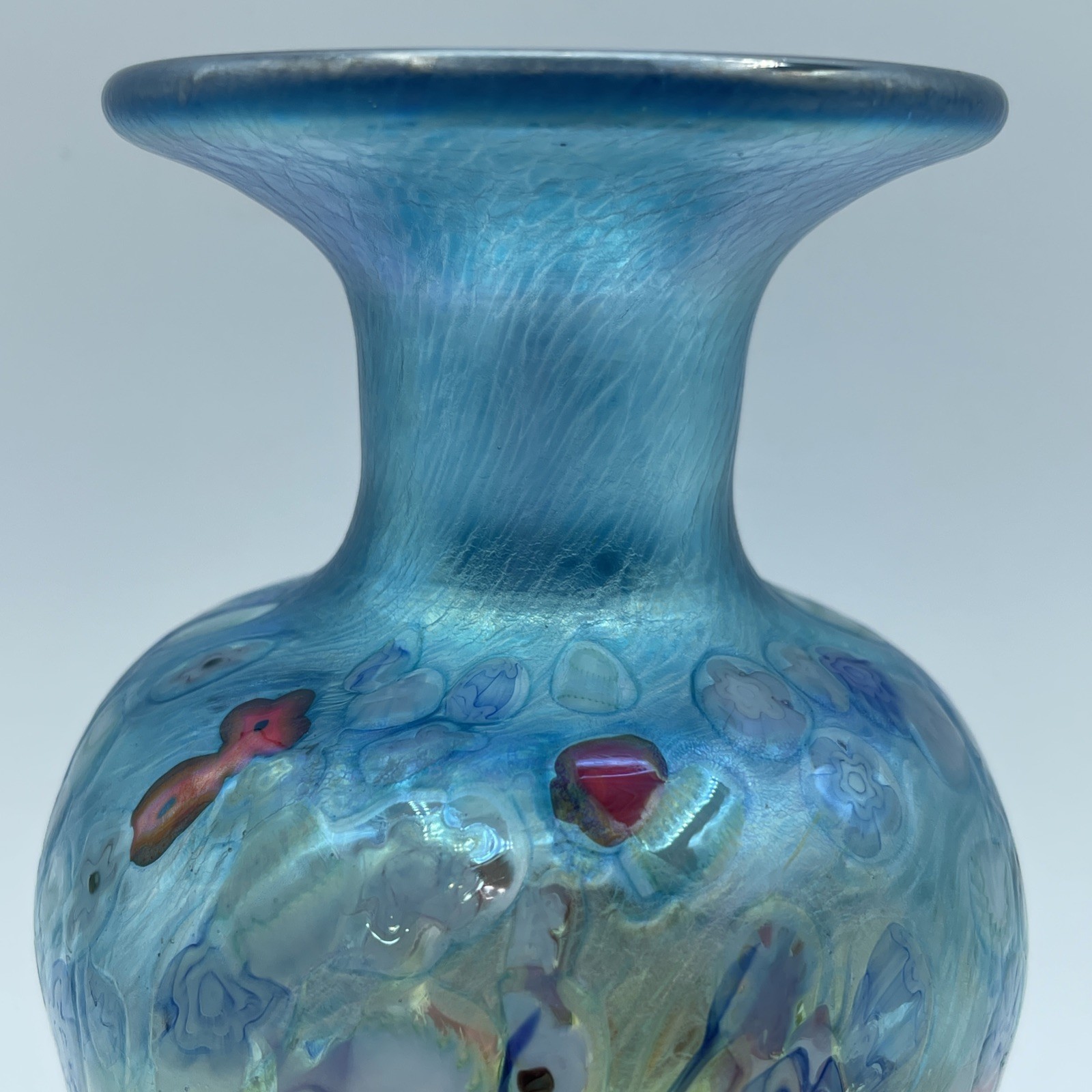 ROBERT HELD SIGNED 6″ IRIDESCENT ART GLASS STUDIO VASE CALIFORNIA POPPY STYLE