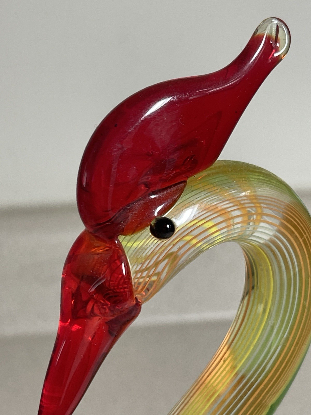 Vintage Hand Blown Art Glass Tropical Bird Figurine Murano Style Tall Multicolor