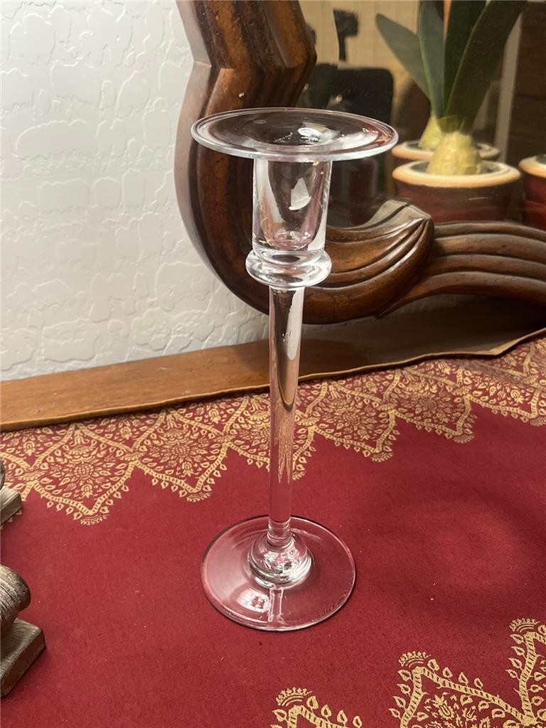 SIMON PEARCE Crystal CAVENDISH Pattern 9″ Clear TAPERED CANDLESTICK – NICE!