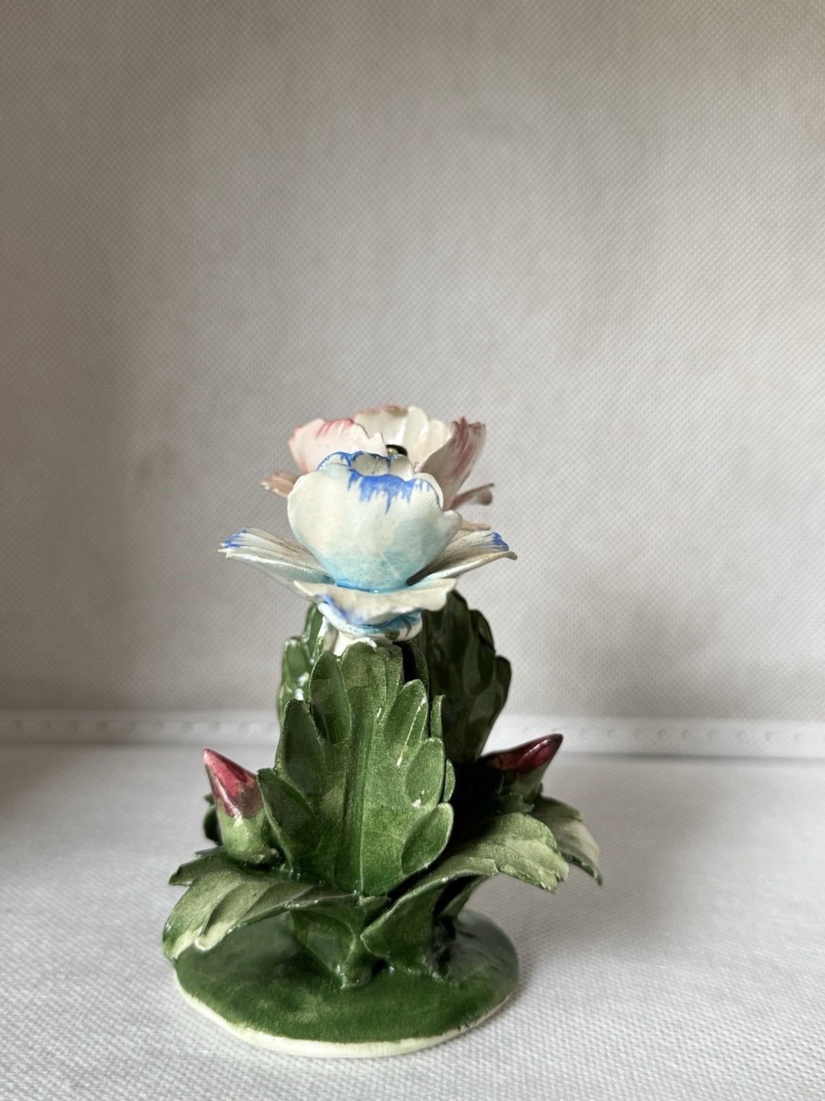 Vintage Nuova Capodimonte Porcelain Flower Figurine Italy Hand Painted Decor