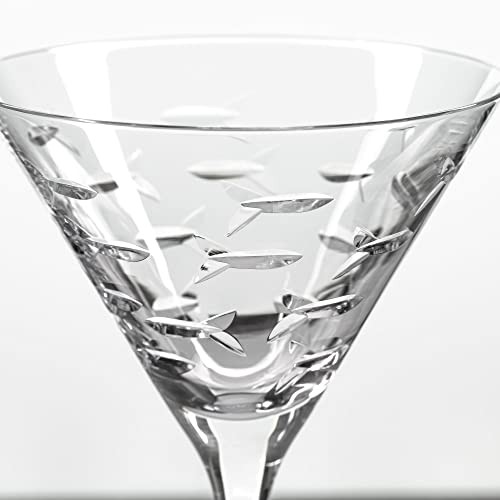 School of Fish Martini Glass – Set of 4 4 Count (Pack of 1) 10oz Martini