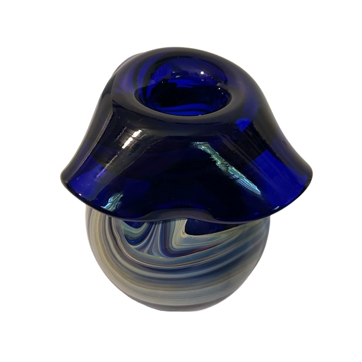 Vintage Ahmed Fouad Alexandria Egypt Hand Blown Cobalt Blue Glass Vase