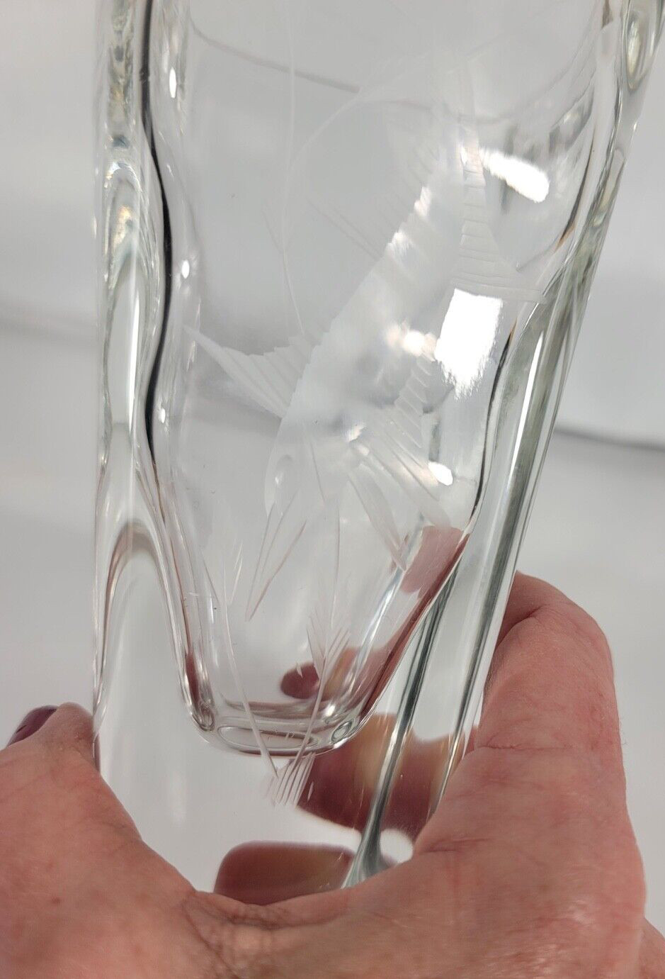 Carl Erickson Sweden Clear Art Glass Etched Sailfish Vase Mid Century