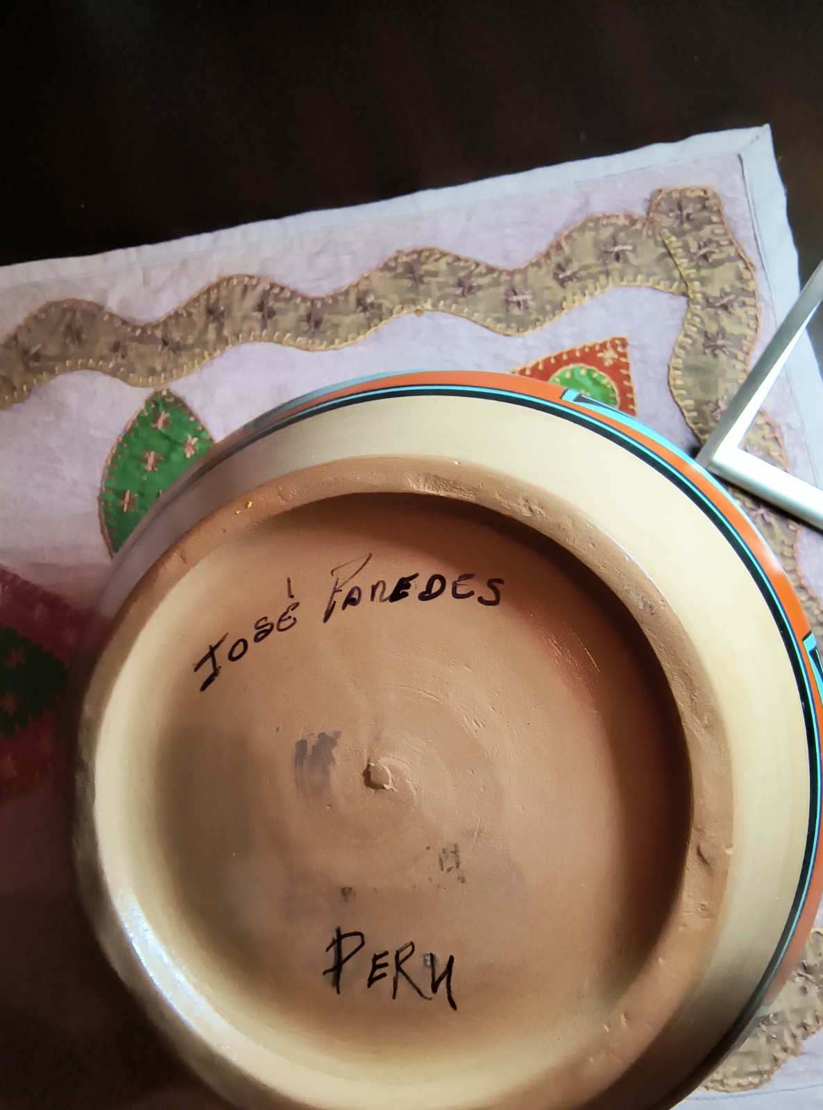Vintage Peruvian Folk art Pottery Vase Handmade Signed Jose’s Paredes 8″ H