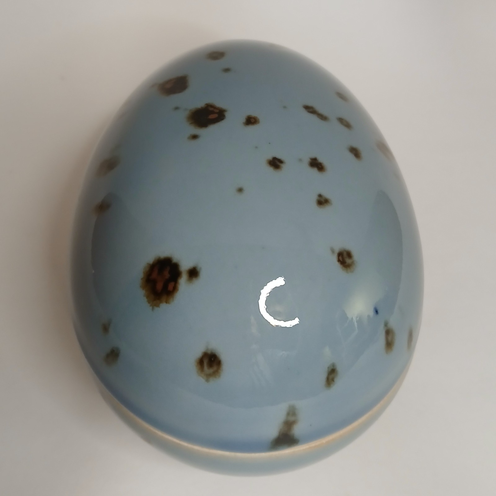 Vintage Dansk Pottery Lidded Egg Trinket Box Blue Speckle 5.25” Japan MCM