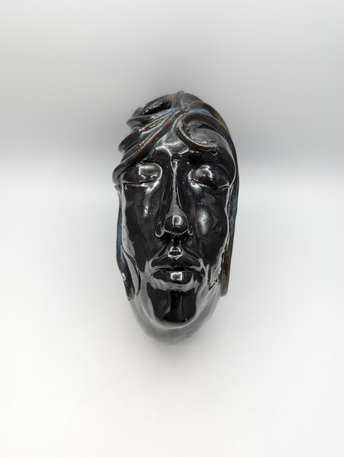 James Jim Loso Female Face Pottery Vase Sculpture Black Blue Studio Art Signed
