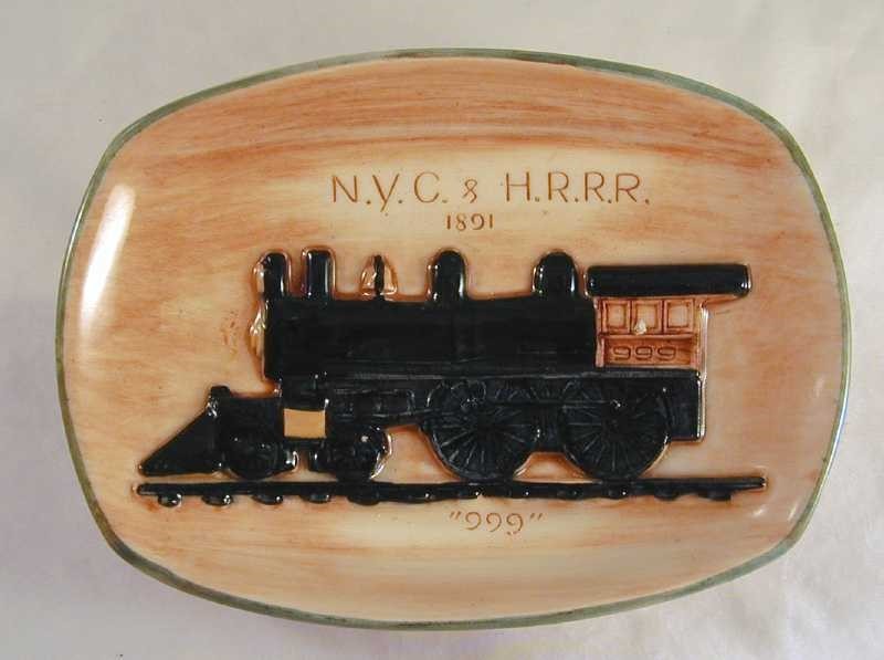 Unusual Pennsbury Pottery Plaque NYC HRRR “999” Locomotive 1891