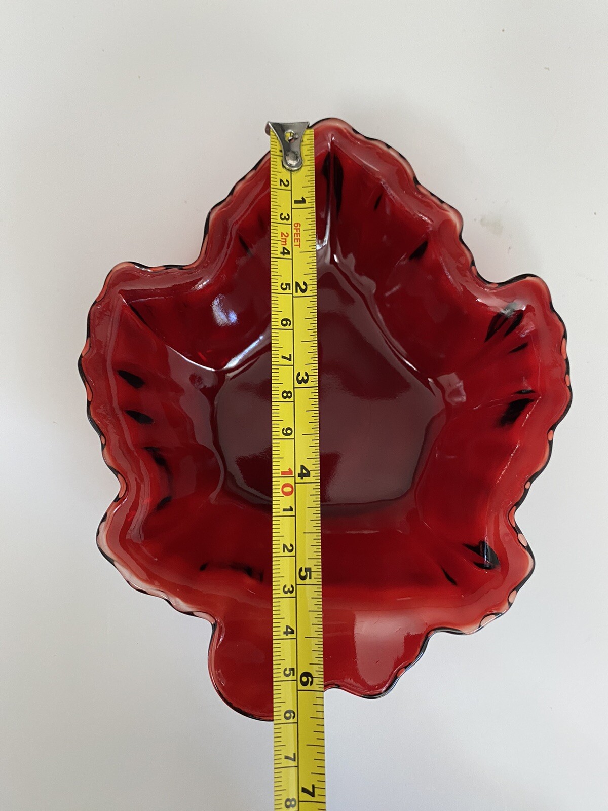 Royal Ruby Red Anchor Hocking Leaf Dish Trinket Holder Glass Leaf
