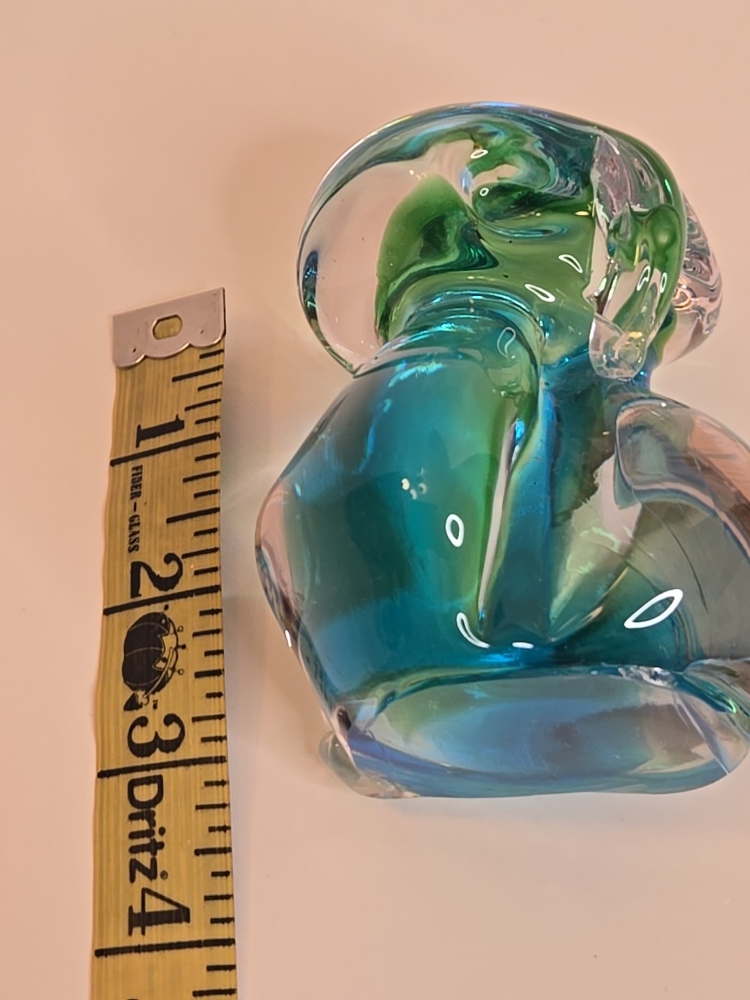 Vintage Chalet Art Glass Owl Figurine Blue Green Hand Blown Canada Rare