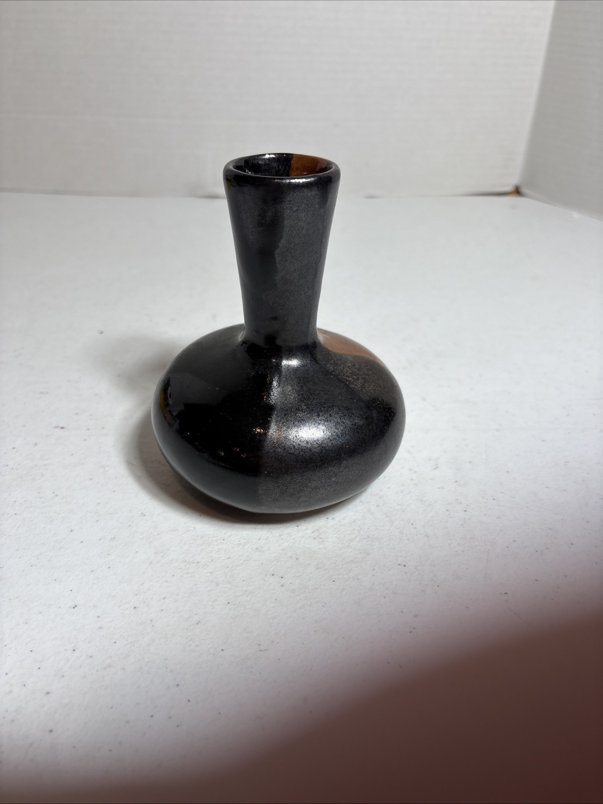 Artisans Black Brown Ceramic Vase 5″ x 4.Decorative Pottery Glossy Finish