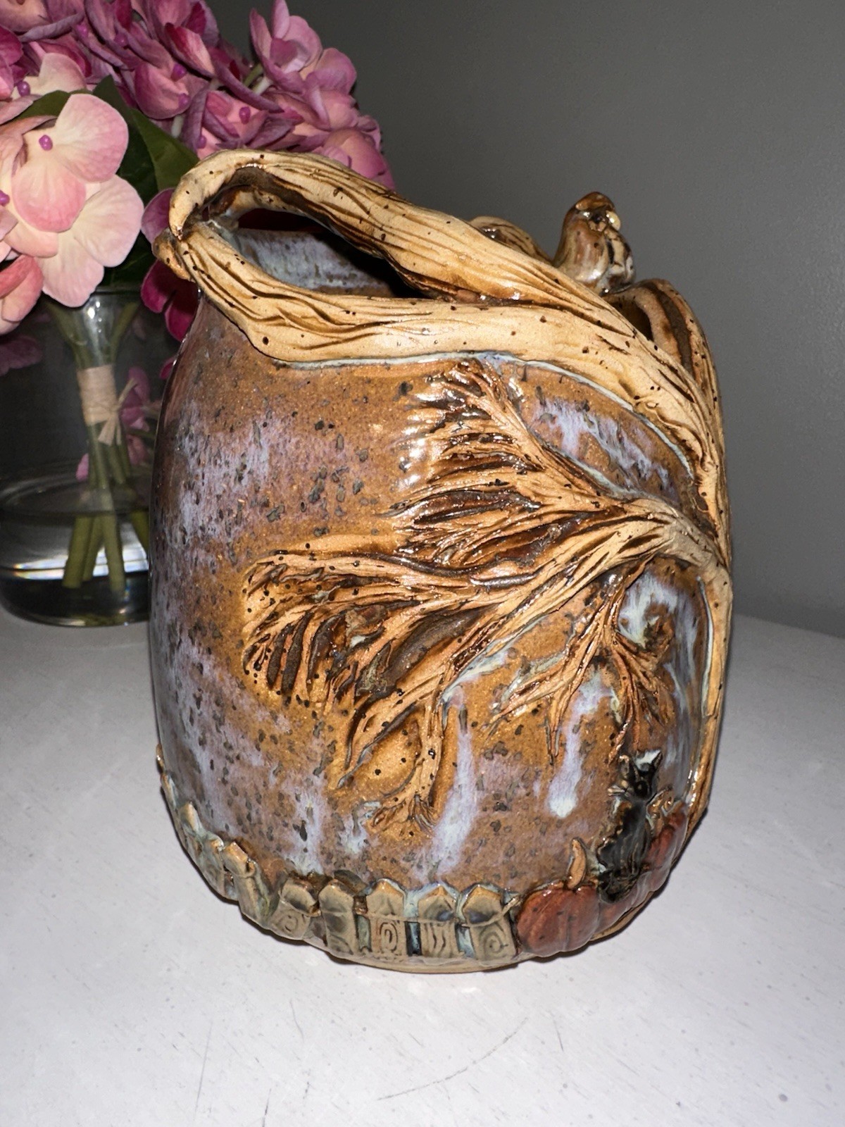 Handmade Ceramic / Clay Vase from North Carolina, Spooky Tree, Halloween Themed