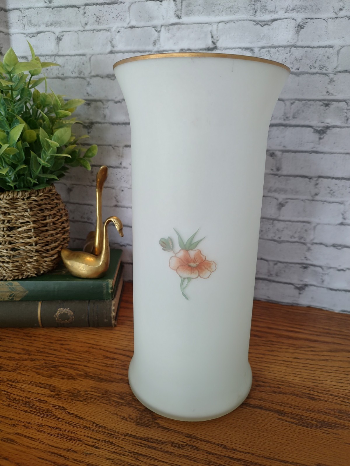 Hurricane Vase Norleans Fine Frosted Porcelain Gold Rim Made In Italy
