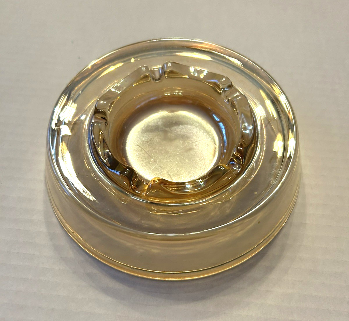 ASH TRAY Carnival Glass Vintage DUK-IT BFLO MCM 6 1/8″ Wide ashtray