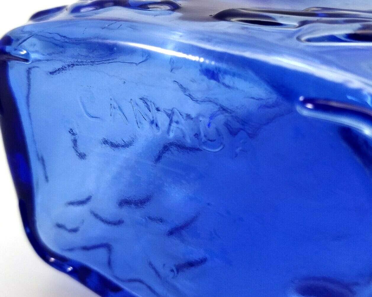 Cobalt Blue Bottle with Plastic Stopper Embossed with Acorns Leaves CANADA