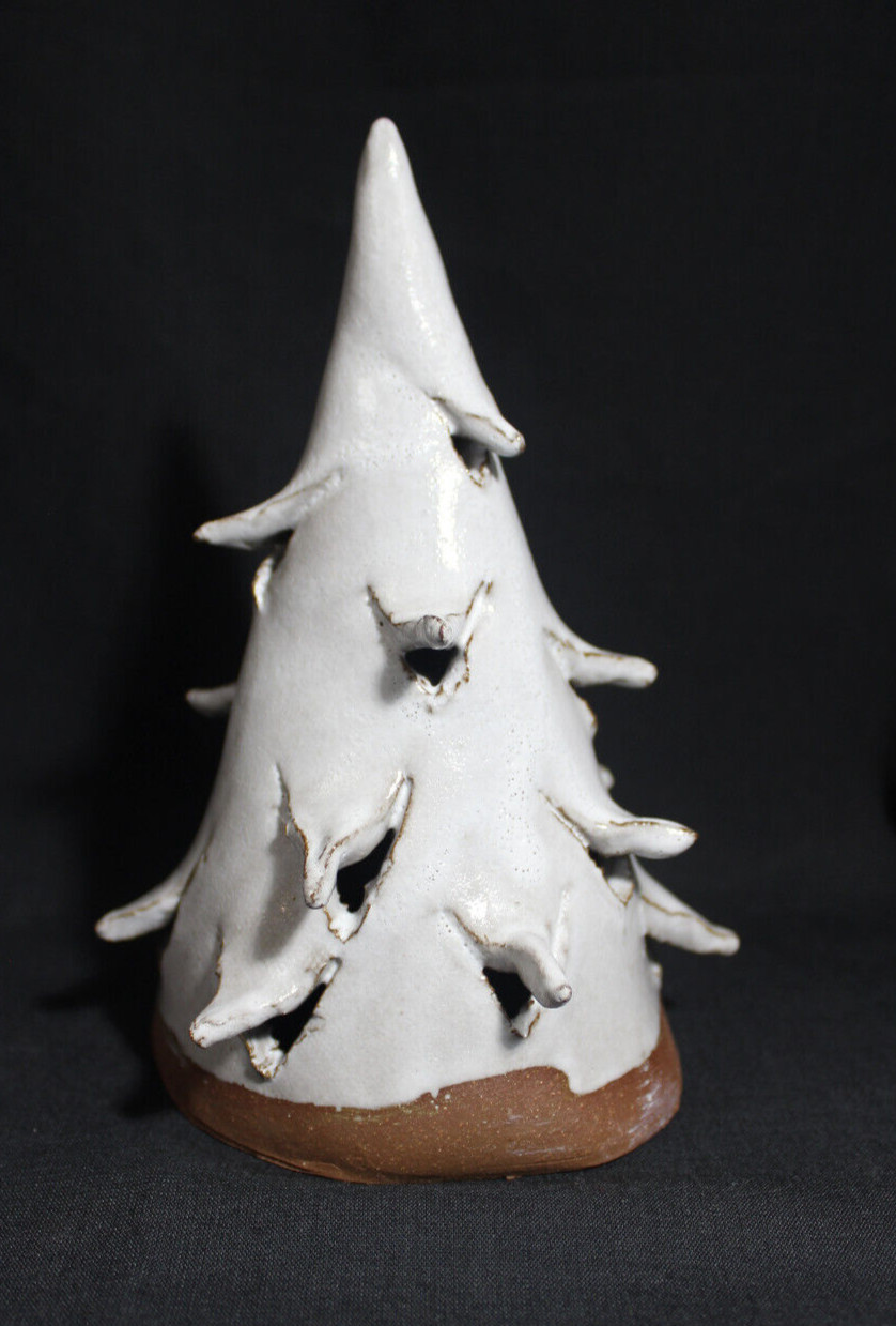 Studio Art Pottery White Tree Snow Covered Abstract Christmas Table Decoration