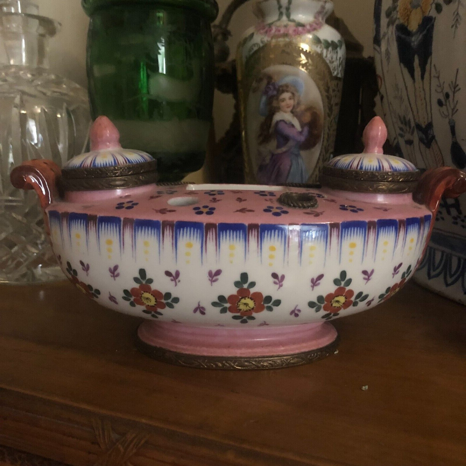 Lovely Antique French Inkwell in the Sevres Style