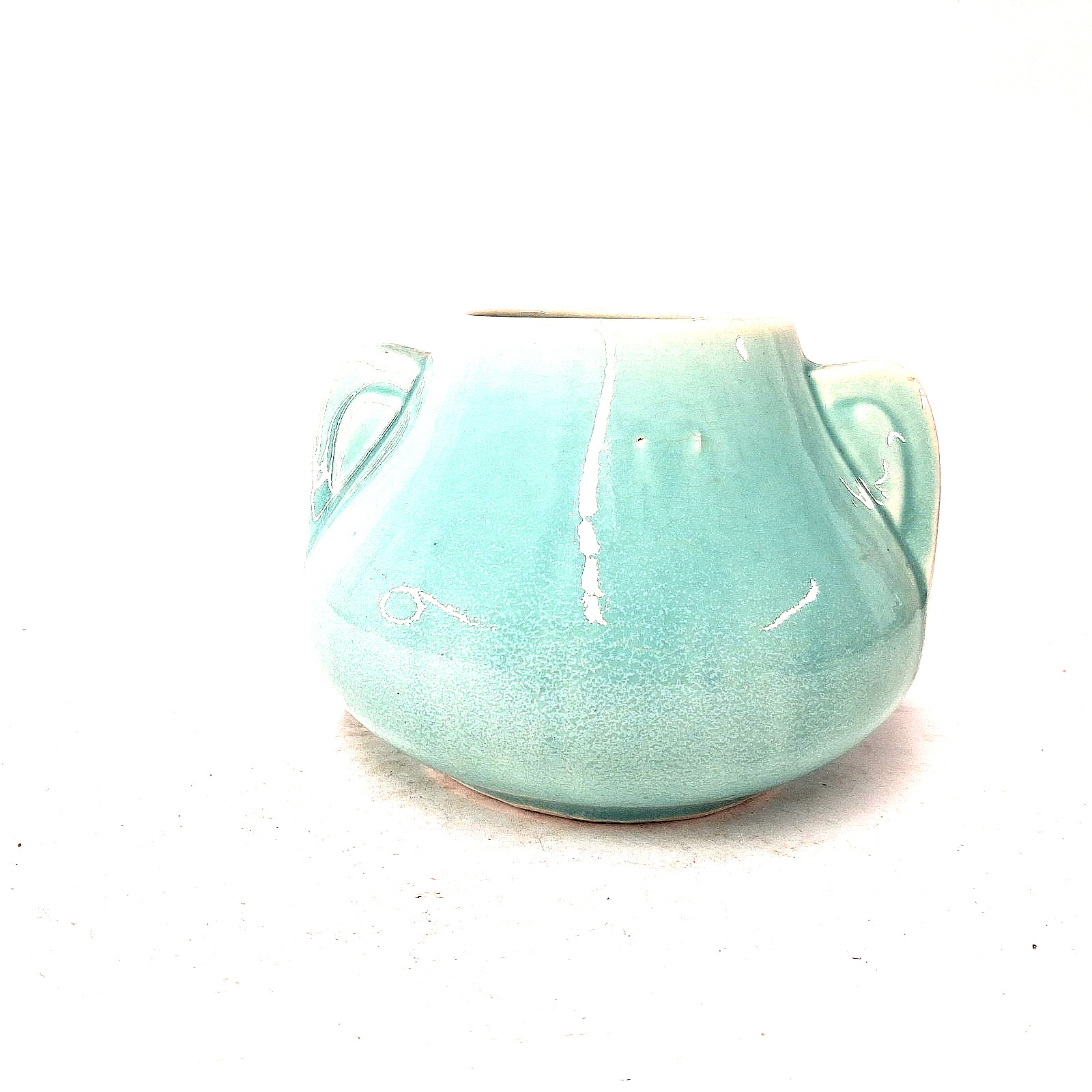 Hull Pottery Double Handle Vase Aqua Celadon Glaze Art Pottery Vintage USA