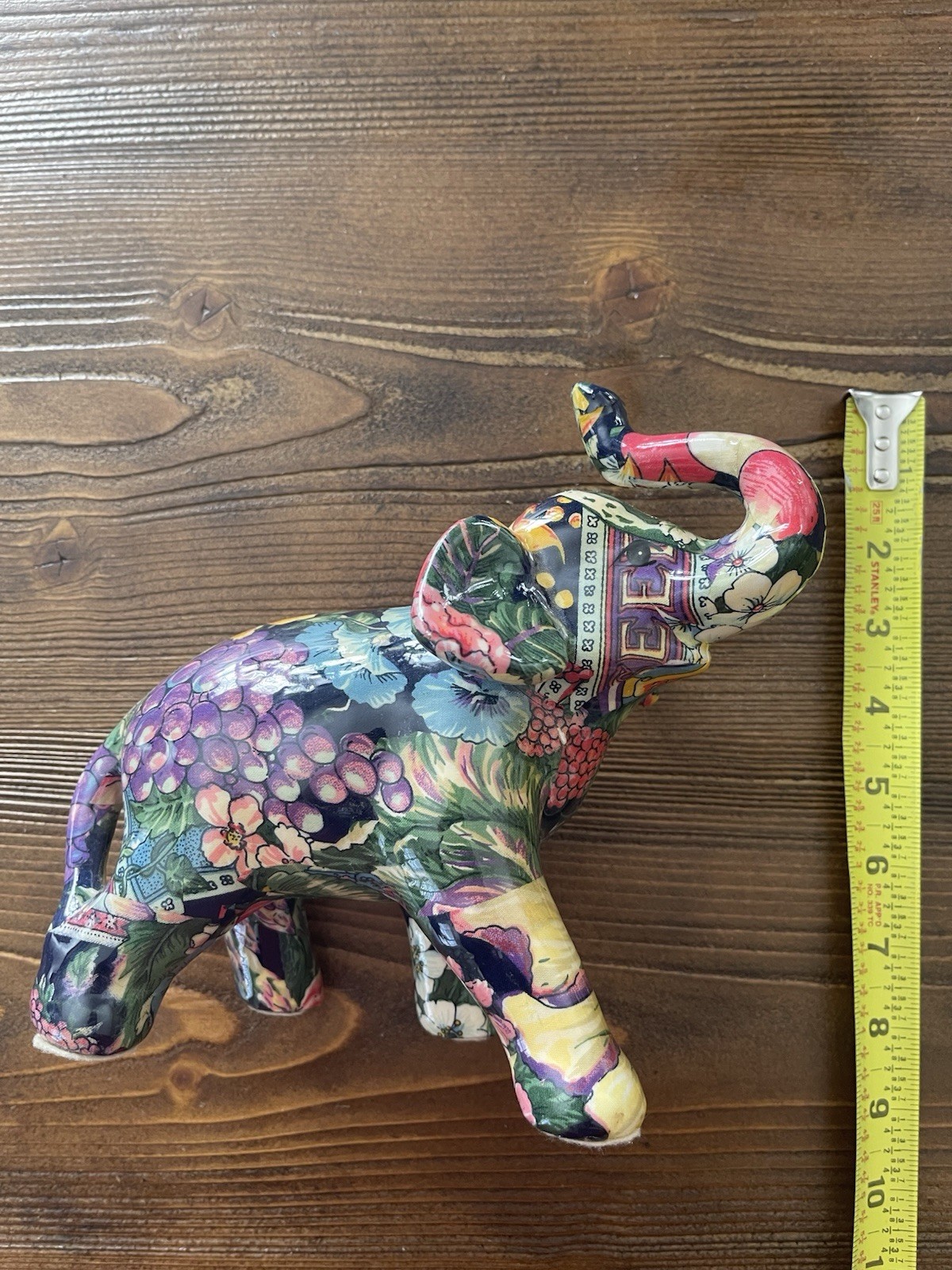 Colorful Floral Elephant Figurine 8” Decoupage Style Boho Decor Made in China
