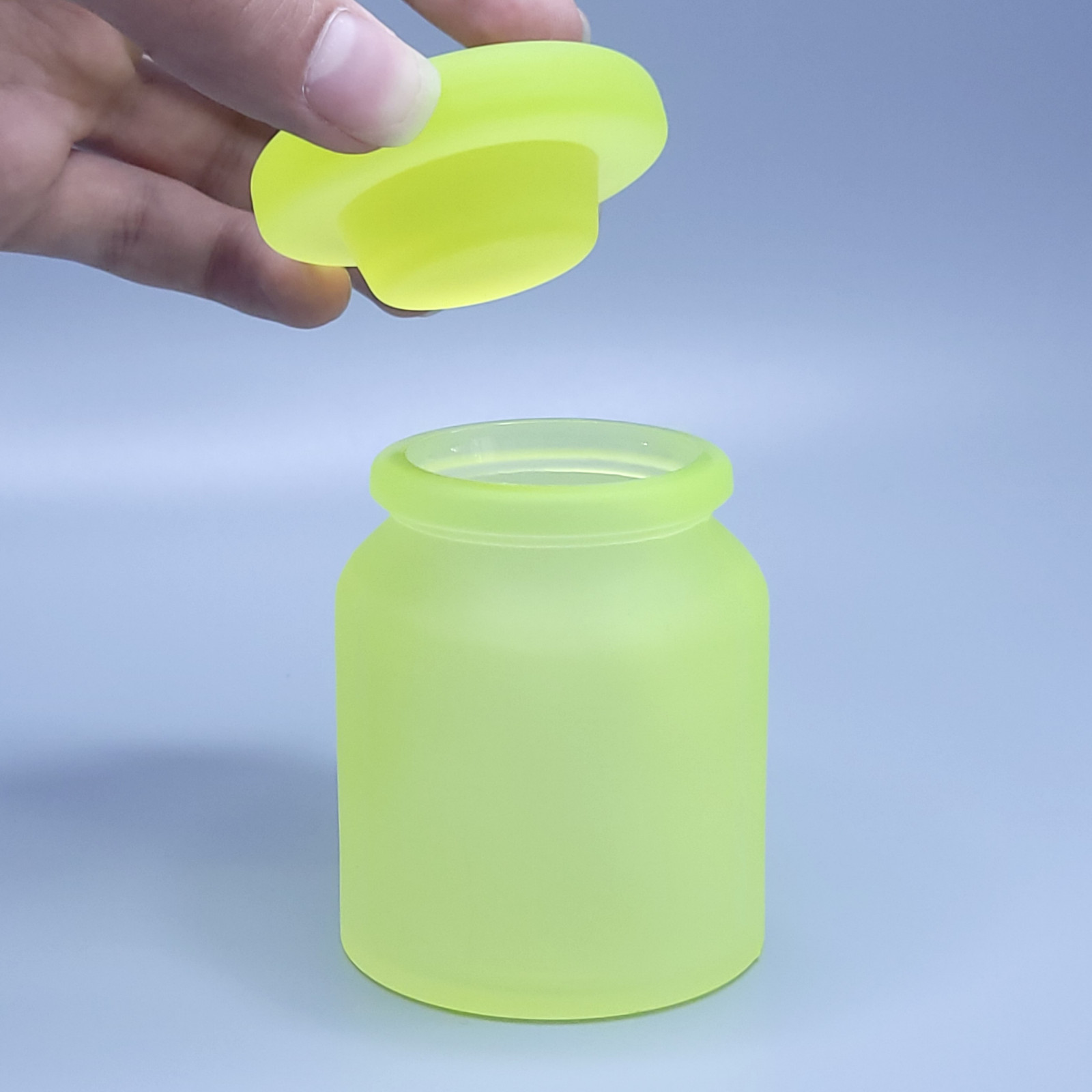 Art Deco Uranium Glass Jar with Lid Vaseline Yellow Frosty Matte Glass Figurine