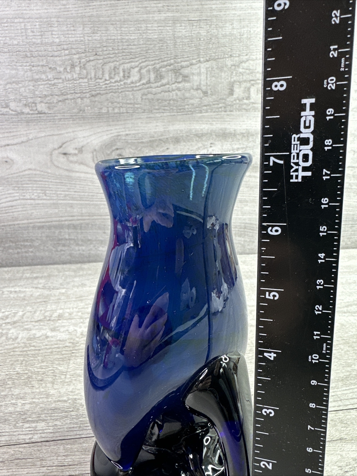Unbranded Deep Blue Hand-Blown Art Deco Glass Vase 7″