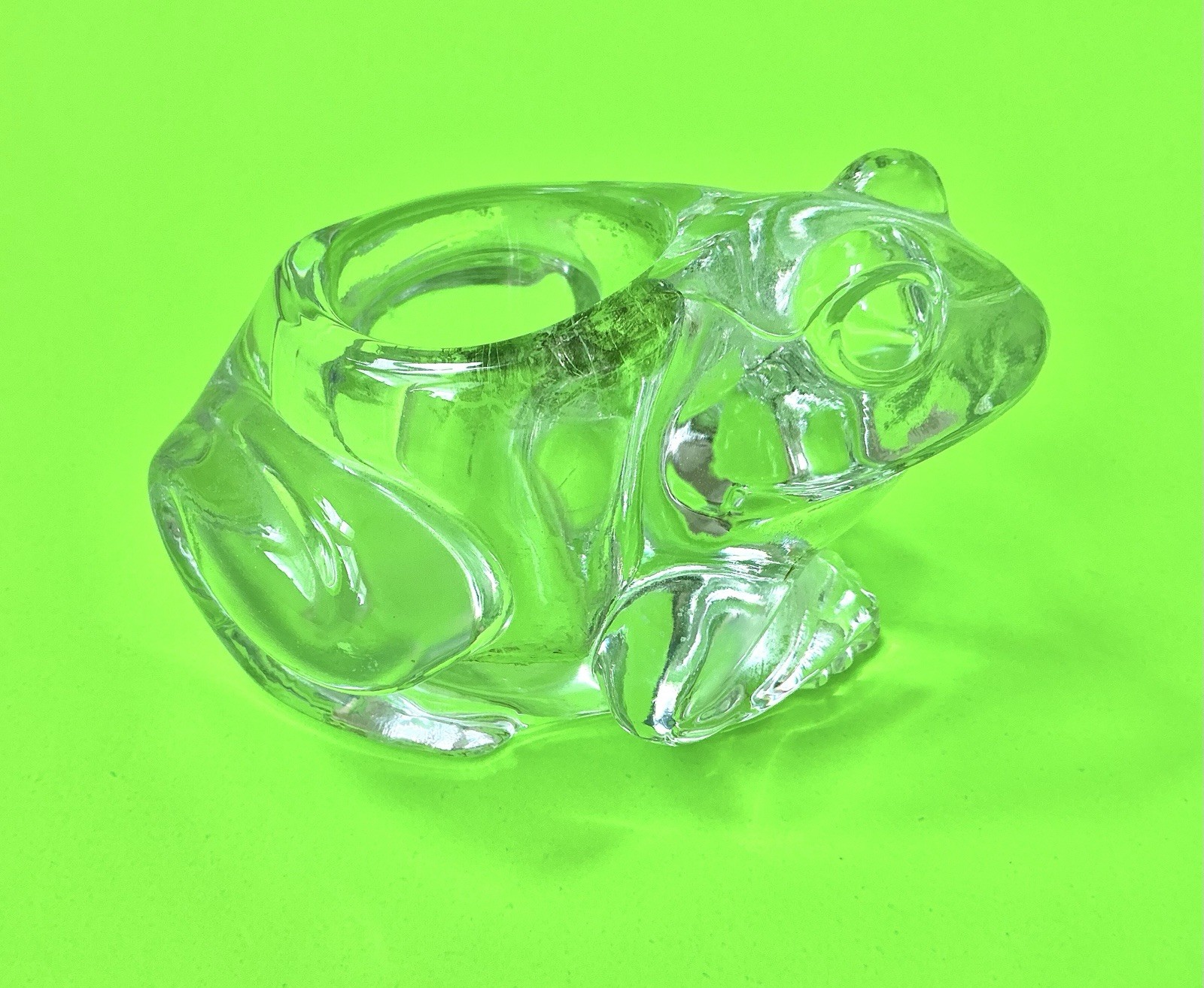 Frog Candle Holder Clear Glass Indiana Glass Votive Vintage 1990s