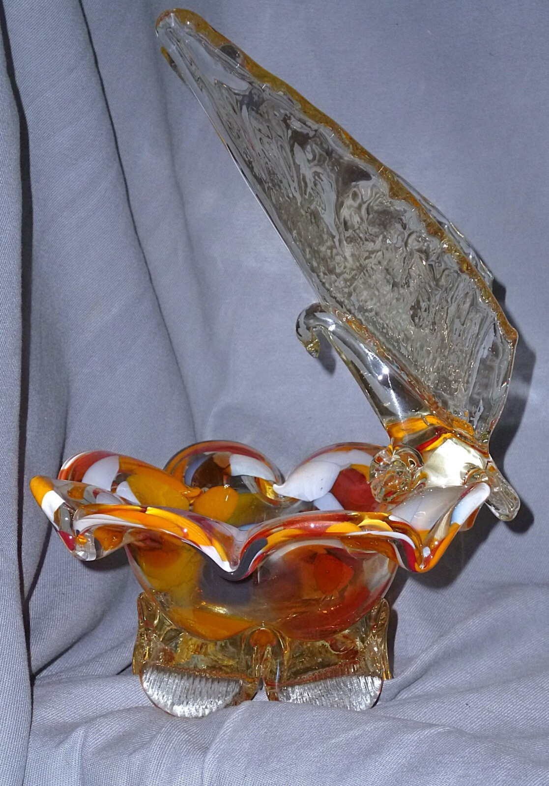 Bowl Ashtray With Eagle, Colorful, Murano, Hand Blown Handmade, 20.5 Cm