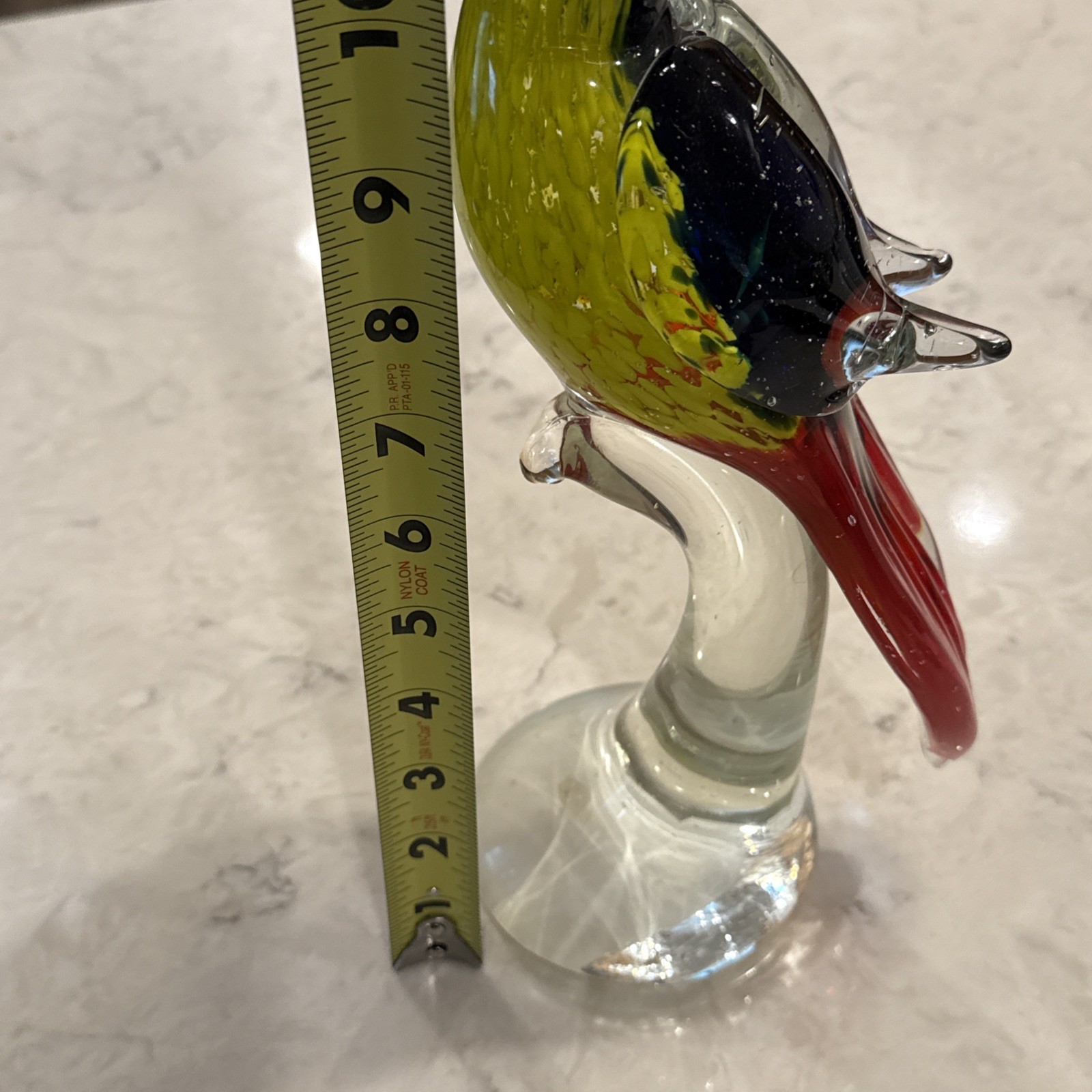 Tall Cockatoo Art Glass Bird Red Blue Green Yellow Heavy 13” Asia Australia READ
