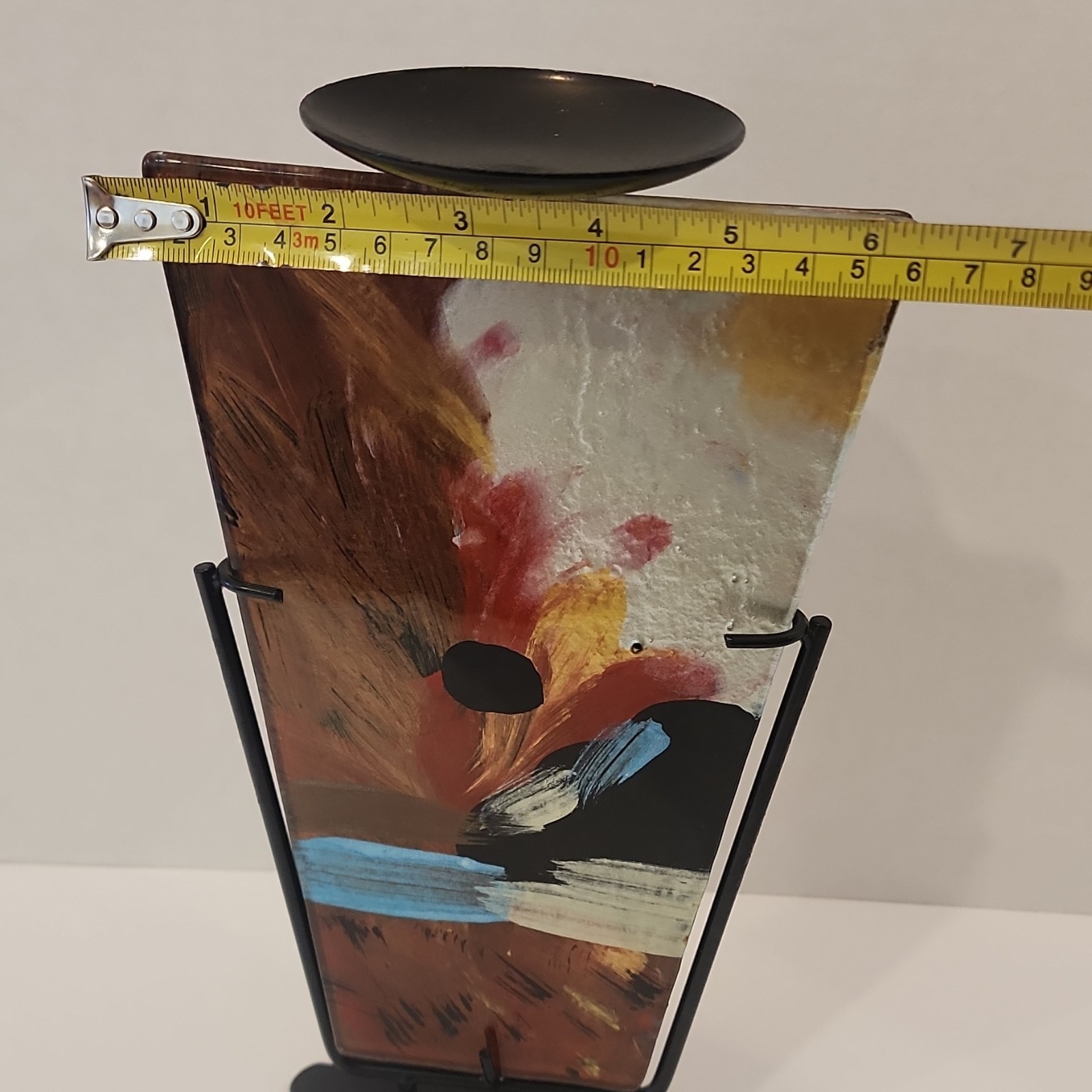 VTG Jasmine Fused Art Glass 11.5×6.5 in. Candle Holder Hand Painted