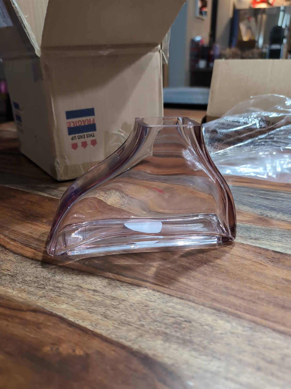 Red Translucent Glass Small Curved Vase 4.72″ Art Glass Water Tight Flower Vase