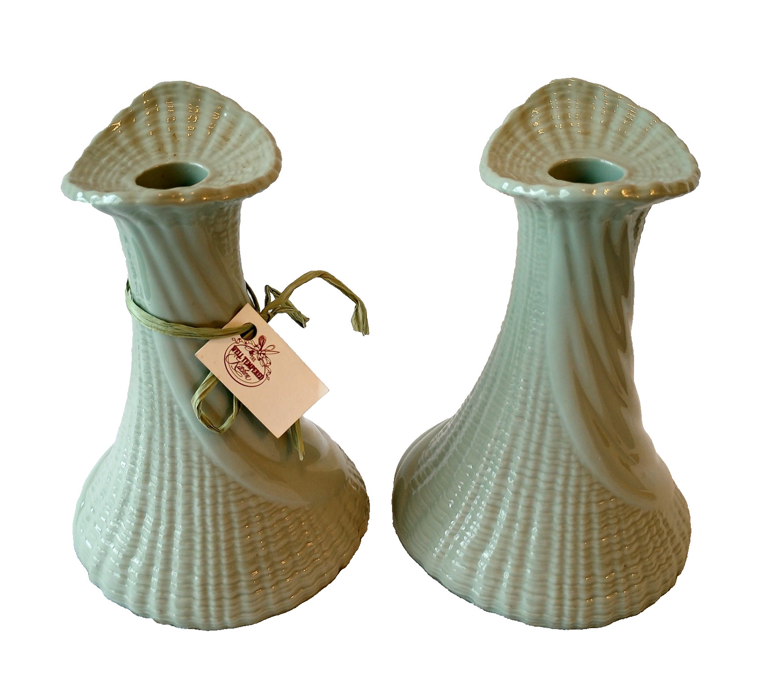 Set of 2 Portmeirion Seascapes Sea Green Taper Candle Holders Shell Design