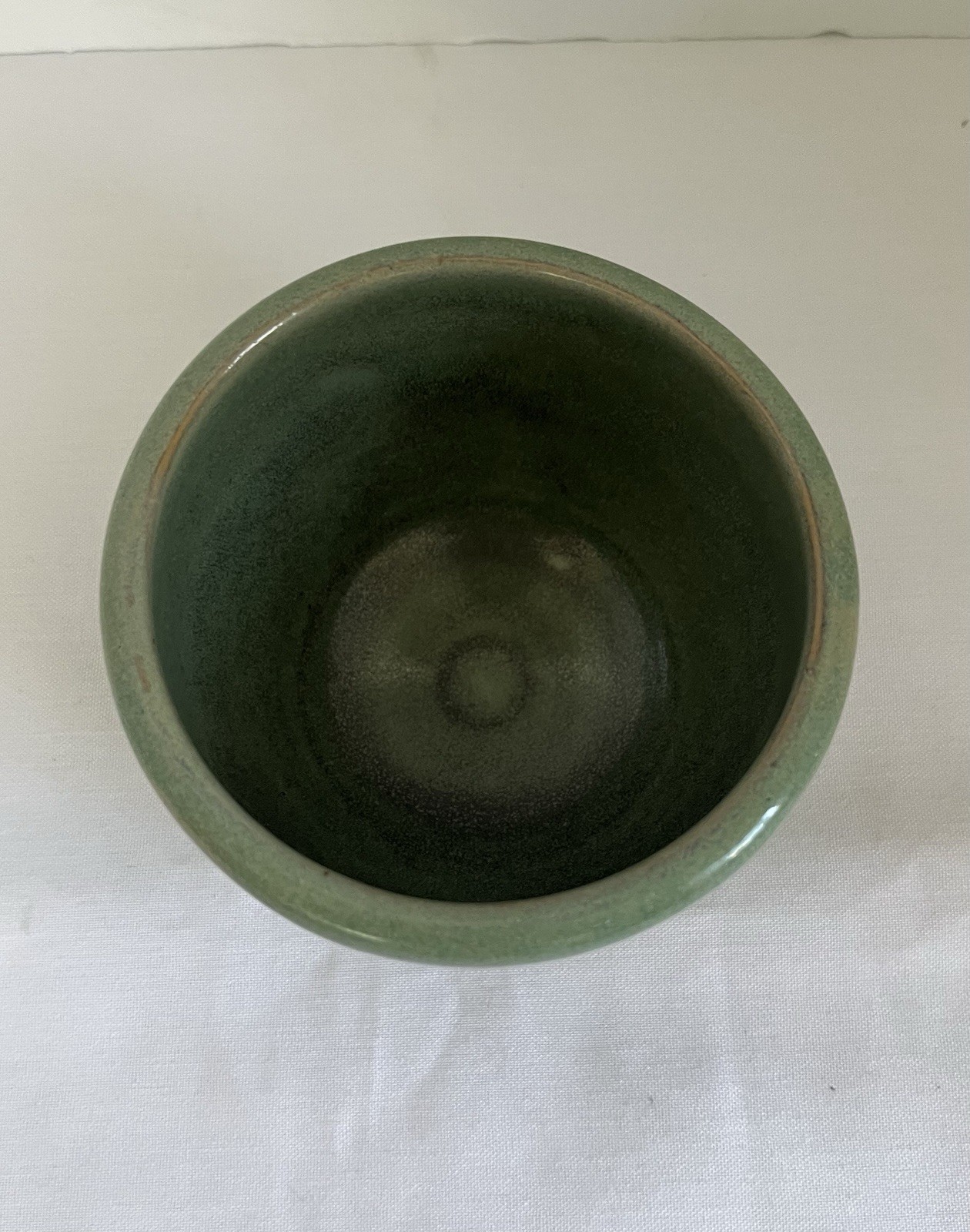 Studio Pottery Small Planter Green Glaze Signed 3” Height 3 5/8” Diameter