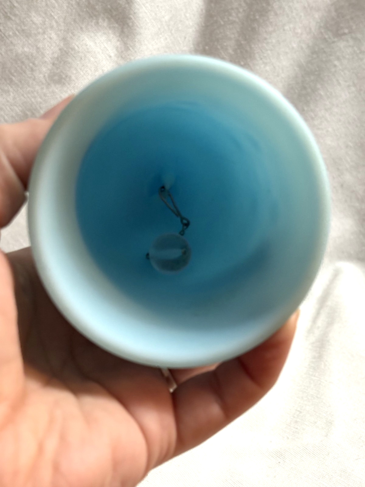 Fenton Matte Blue Daisy and Button Bell, Stamped on Inside