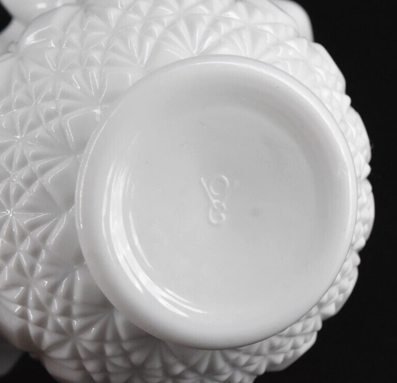 Set of 2 VTG Fenton Milk Glass Vases OVG Fine Cut & Block and Smooth Ruffled